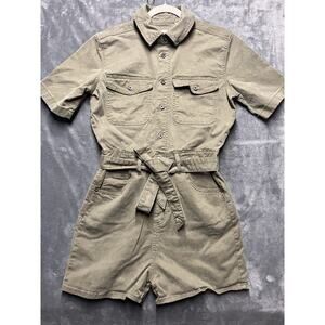 Universal Thread Romper Woman Sz 4 Short Sleeve Army Green Denim Jumpsuit Tie